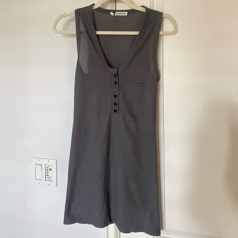 Alexander Wang Gray Botton Tank Top 2000s Y2K Rib button